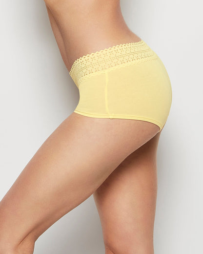 Boyshort Panty with Lace Trim in Mellow Yellow