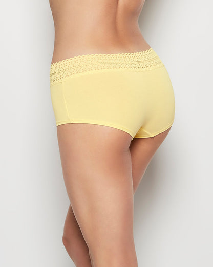 Boyshort Panty with Lace Trim in Mellow Yellow