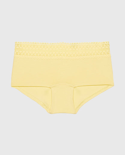 Boyshort Panty with Lace Trim in Mellow Yellow
