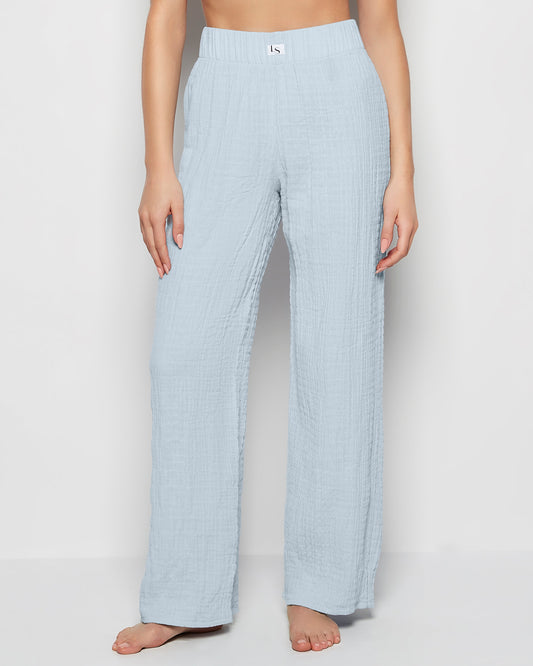 Textured Pajama Pants in Subdued Blue