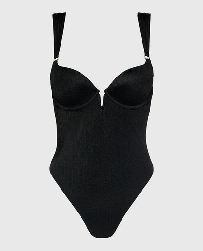 Demi Push Up Bodysuit in Tuxedo Black