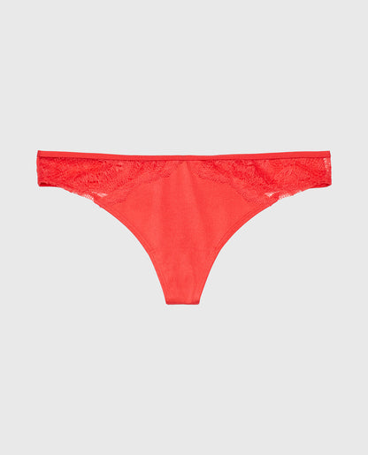 Thong Panty with Lace Micro Trim in Tart Berry