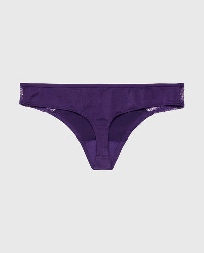 Thong Panty with Lace Micro Trim in Petunia Purple