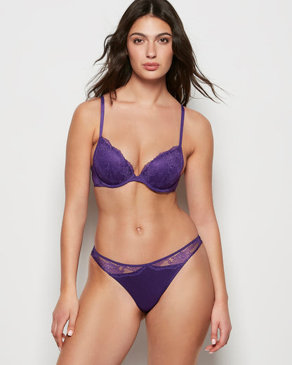 Thong Panty with Lace Micro Trim in Petunia Purple