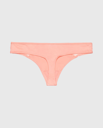 Thong Panty with Lace Micro Trim in Peach Fizz