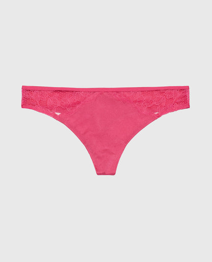 Thong Panty with Lace Micro Trim in Raspberry Rose