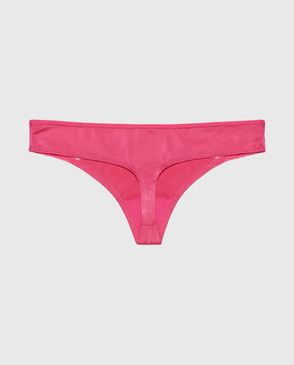 Thong Panty with Lace Micro Trim in Raspberry Rose