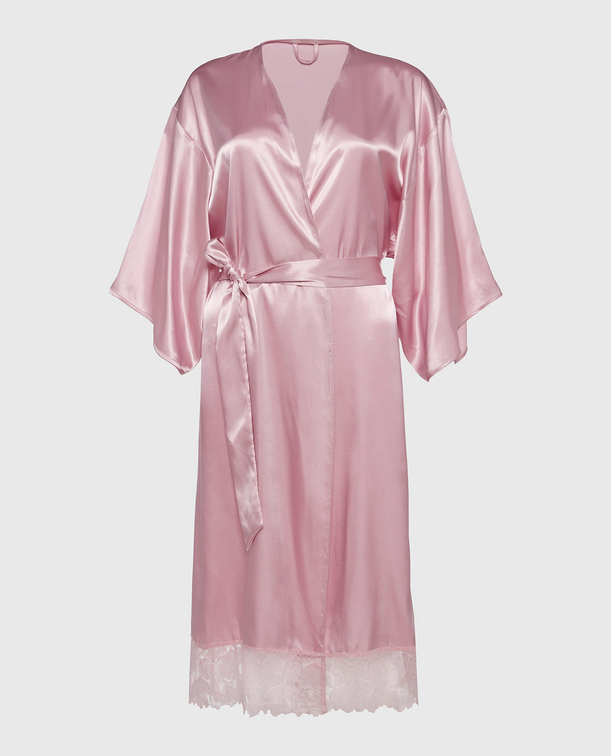 Satin Mid Length Robe with Lace in Iced Lilac