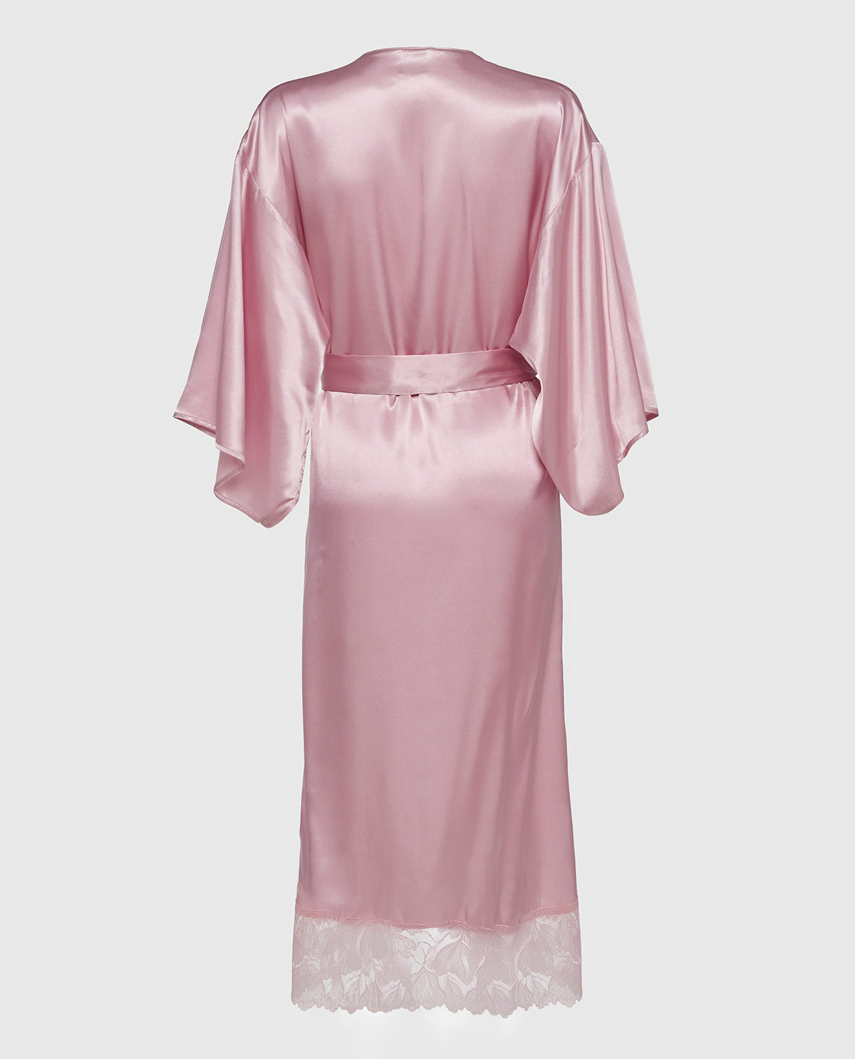 Satin Mid Length Robe with Lace in Iced Lilac
