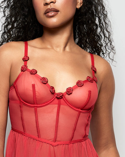Unlined Babydoll with Rosette in Cosmo Red