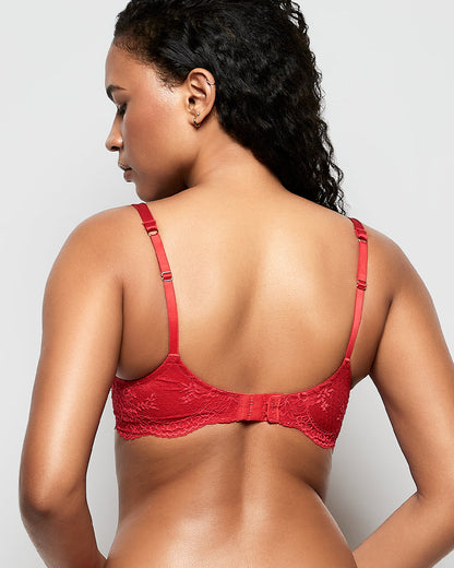 Lightly Lined Balconette Bra with Lace Wing in Cosmo Red