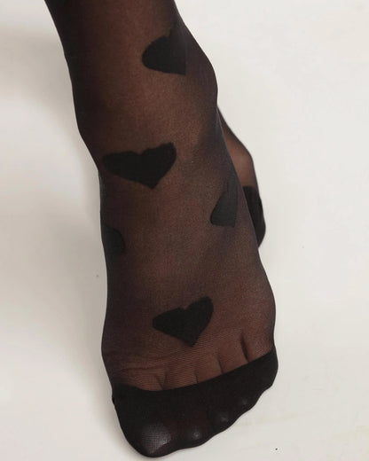 Sheer Sock with Hearts in Black
