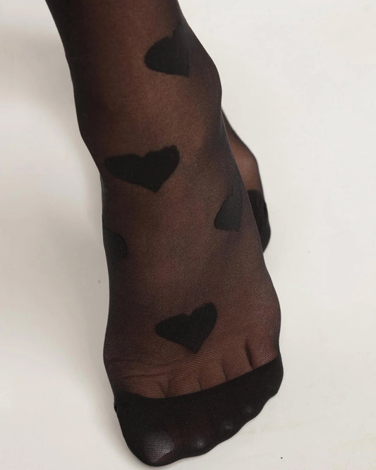 Sheer Sock with Hearts in Black