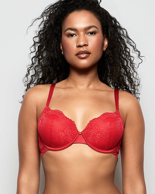 Allover Lace Lightly Lined Full Coverage Bra in Cosmo Red