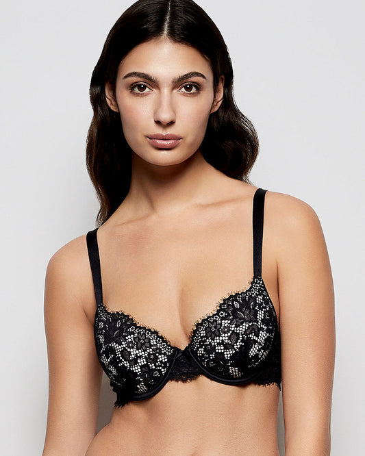 Lightly Lined Lace Full Coverage Bra in Black and Pink