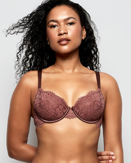 Lightly Lined Lace Full Coverage Bra in Dusty Cedar