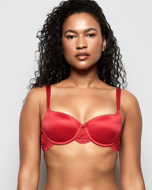 Lightly Lined Balconette Bra with Lace Wing in Cosmo Red