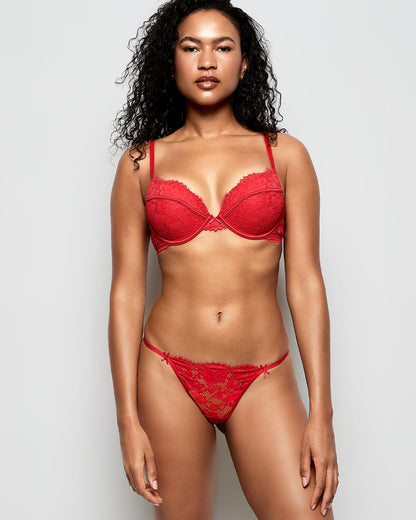 Allover Lace High Leg G-String Panty in Cosmo Red