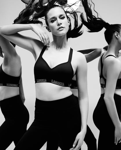 Medium Impact Logo Sports Bra in Smoulder Black