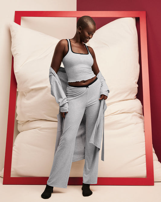 Ribbed Pajama Pant with V-Waist in Cool Gray